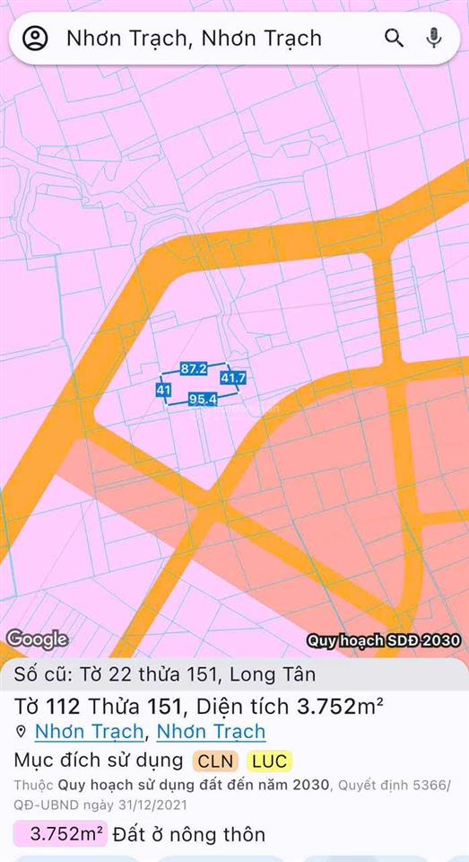 Chính chủ bán đất diện tích lớn 1,1ha (11.000m2) long tân, phường nhơn trạch, đồng nai