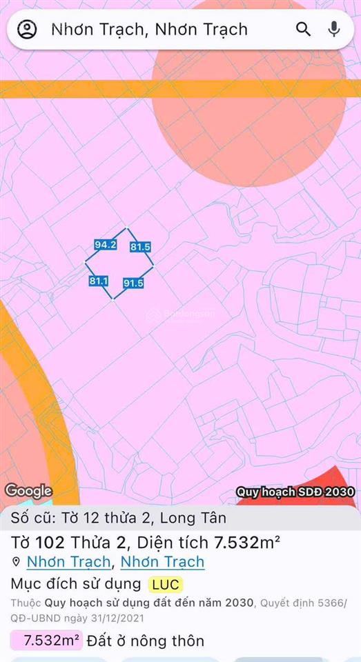 Chính chủ bán đất diện tích lớn 1,1ha (11.000m2) long tân, phường nhơn trạch, đồng nai