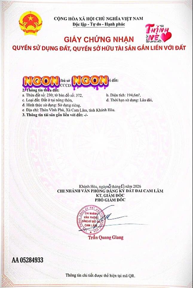 Sau lưng ủy ban xã suối tân đất thổ cư, giá chỉ 6,9triệu/m.  0333 039 ***