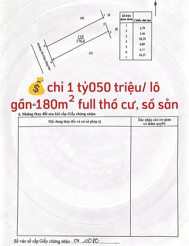 175m² full thổ cư suối lau 1 chỉ 1,1 tỷ/lô