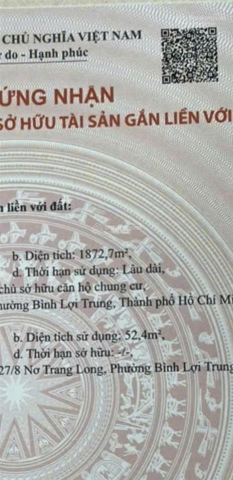 Nhỉnh 2 tỷ bán gấp chung cư nơ trang long, 2pn, có sổ hồng