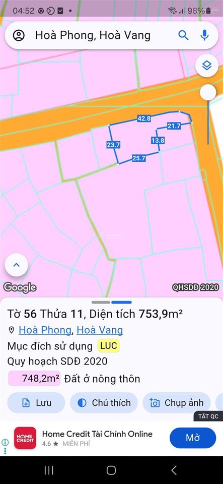 Đất trồng cây hằng năm 487m2 gần nhà dân ở, gần chợ túy loan