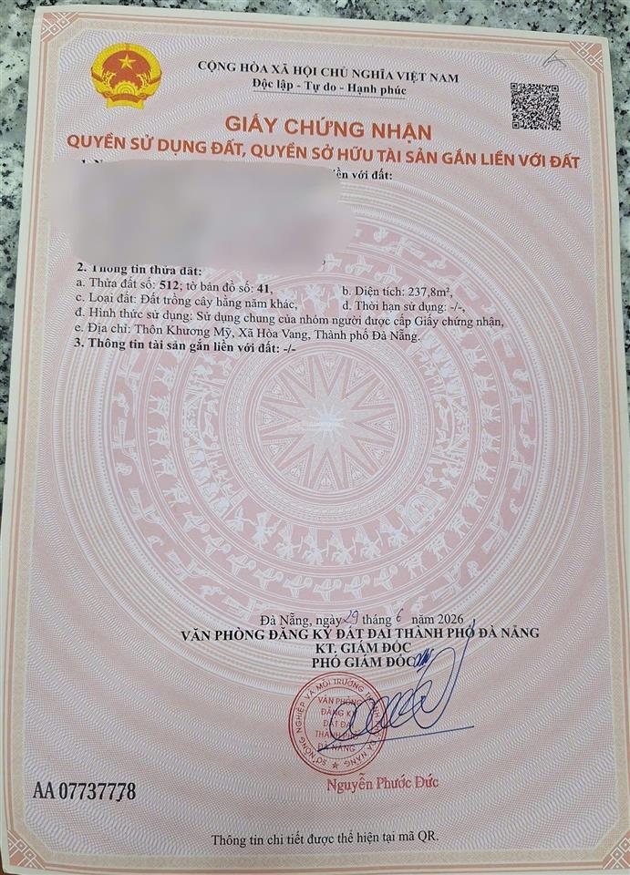 Đất đầu tư dài hạn, 237m2 đất trồng cây hằng năm chuyển đổi mục đích lên đất ở.
