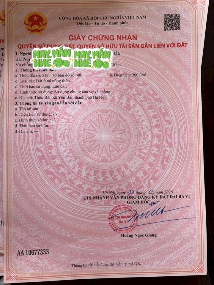 Sổ mới toanh 500m2 thổ cư tận 350m đã chia sẵn làm 2 sổ tại thôn bài  yên bài.