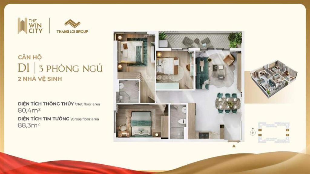 Bán căn hộ the win city 3pn  2wc 88m2, giá 2,8 tỷ hàng hiếm có khó tiềm