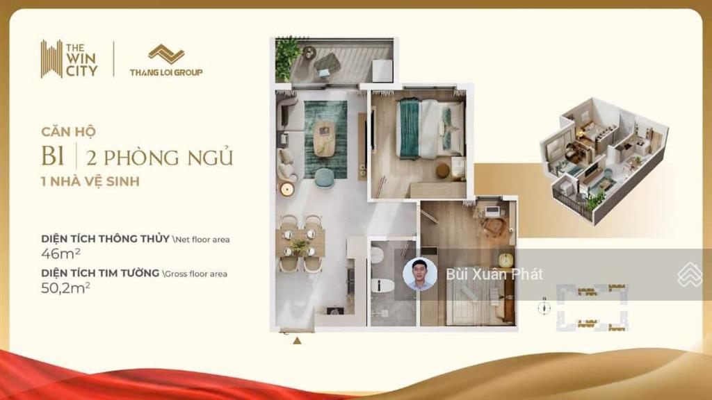 Bán căn 2pn, 1wc tại the win city, giá cực chất 1,5 tỷ, 51m2, view siêu đẹp