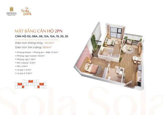 Chính chủ bán căn 2pn2vs 55m2 hướng mát view bể bơi nội khu, tt tiến độ giãn 1%, full nội thất