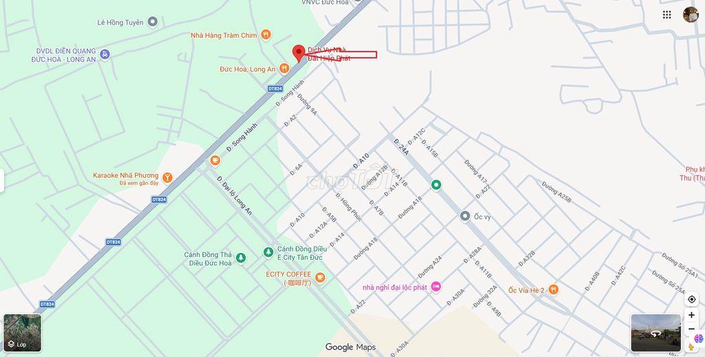 CHO THUÊ ĐẤT MẶT TIỀN TỈNH LỘ 824 - KDC TÂN ĐỨC, ĐỨC HÒA, LONG AN