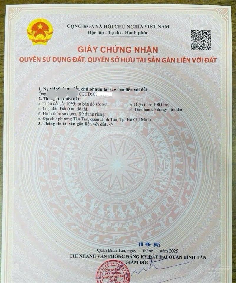 Bán đất mặt tiền kinh doanh 188 đường số 55 khu dân cư tên lửa, dt 4*25m, hướng nam