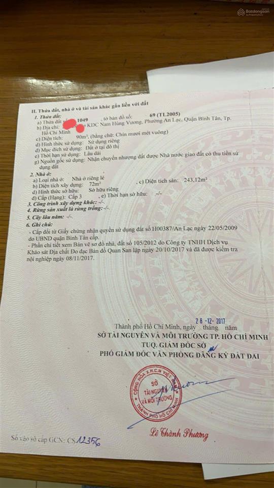 Nhà 4.5x20m 3.5 tấm mặt tiền đường lê cơ, phường an lạc, quận bình tân