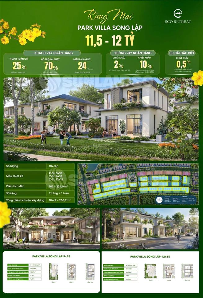 Bán biệt thự eco retreat long an, giá tốt 10,5 tỷ, 180m2, căn của rừng mai
