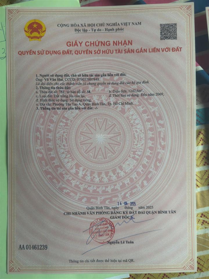 Chính chủ cần bán 2800m2 đất nông nghiệp nguyễn cửu phú bình tân  lên thổ 100%