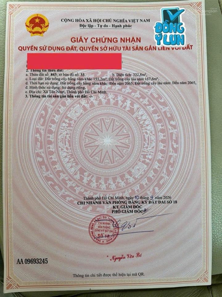 Bán đất mặt tiền đường bê tông xe tải 2  3  4 thị trấn tân túc. dt (ngang 15m x dài 28m) 380m