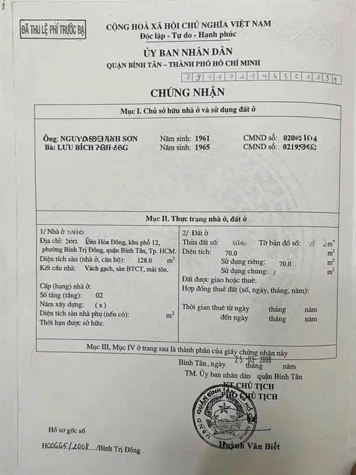 Bán nhà hẻm 8m tân hoà đông, q bình tân  4x17.5m  1 lầu đúc  7 tỷ.  0917 861 *** (linh)