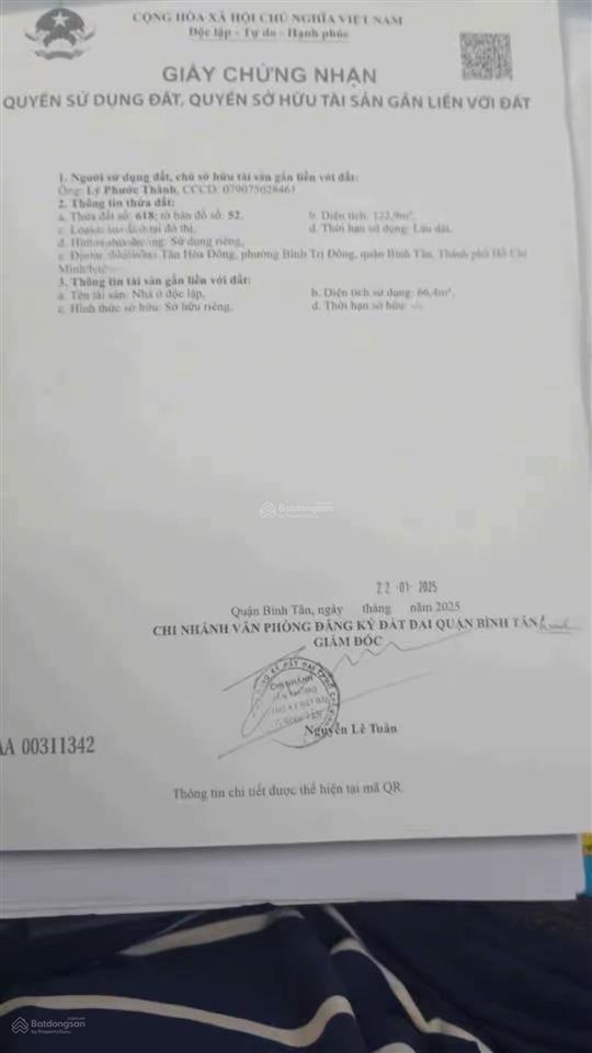 Bán nhà hẻm 8m tân hòa đông, q. bình tân  7.6x17  cấp 4  7.5 tỷ.  0917 861 ***