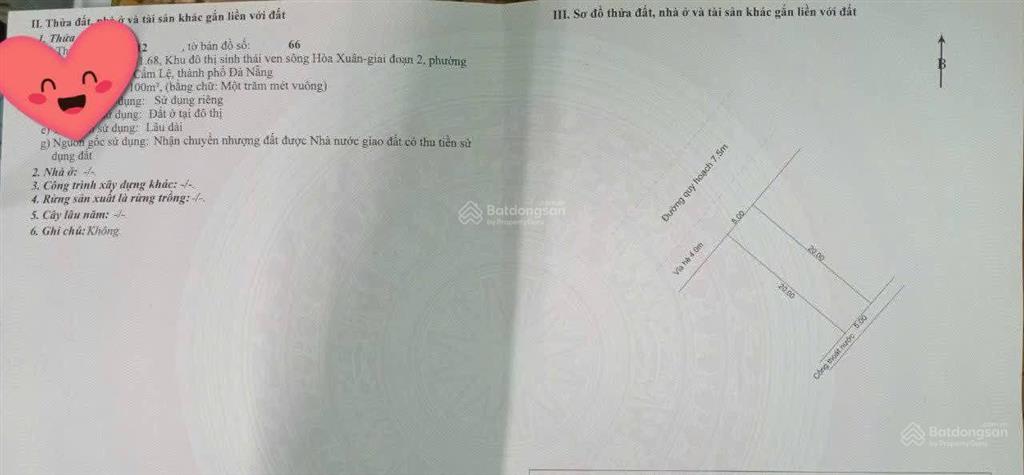 6ty180 sập hầm bán nhanh lô đất lê ấm, hòa xuân lô sạch 100m5 đường 7m5