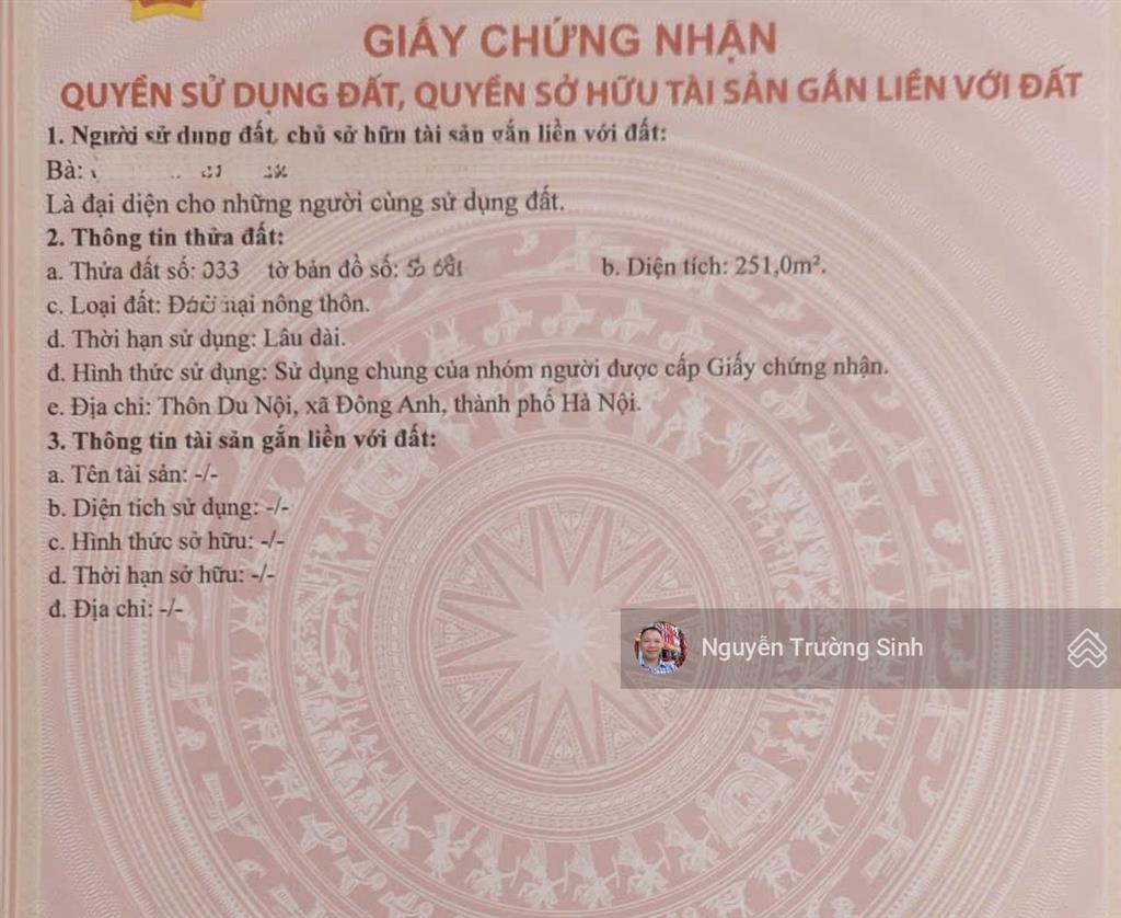 Bán gấp lô góc du nội mai lâm đông anh diện tích khủng 251m giá chỉ 18,8 tỷ!