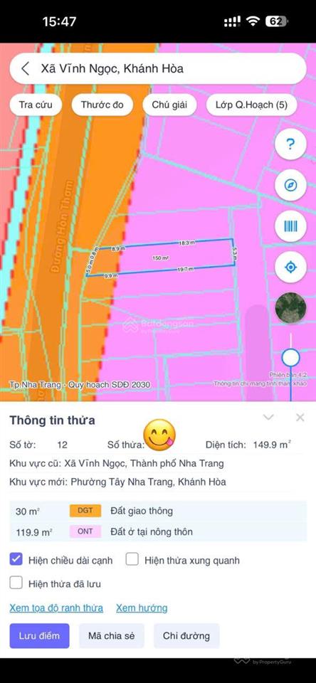 Bán lô đất 2 mặt tiền hòn thơm, vĩnh ngọc, nha trang  giá bán 2 tỷ 550