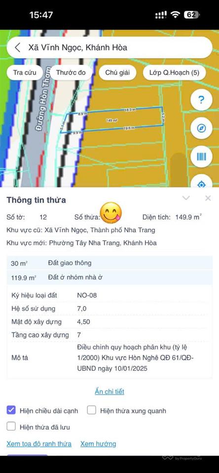 Bán lô đất 2 mặt tiền hòn thơm, vĩnh ngọc, nha trang  giá bán 2 tỷ 550