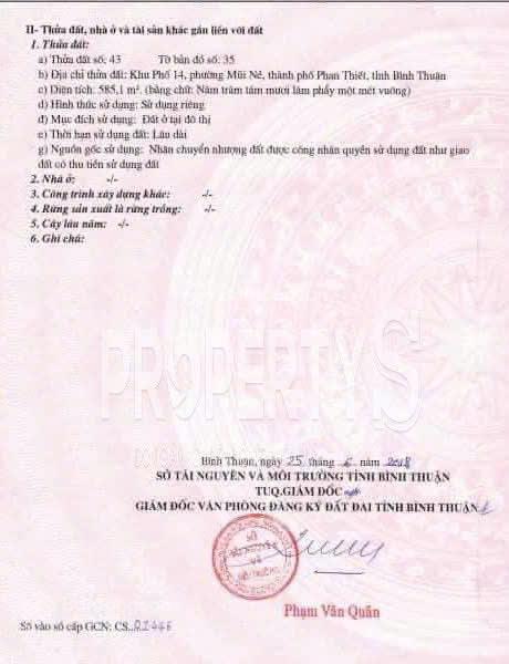 Bán đất tặng nhà, gần bãi sau biển mũi né, 585m2 full thổ cư, cách bãi tắm biển 400m