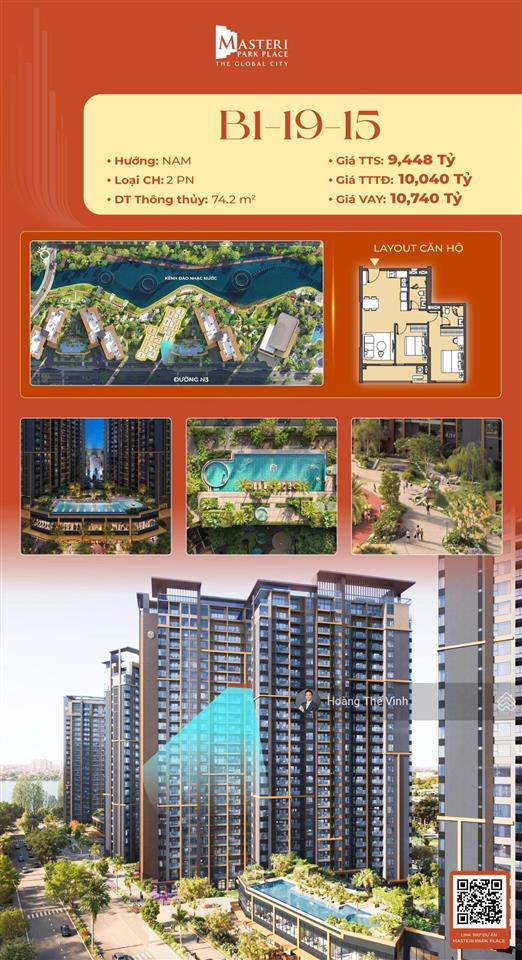 Độc quyền ngoại giao bán căn 2pn view nội khu hồ bơi giá 9 tỷ 741 masteri park place