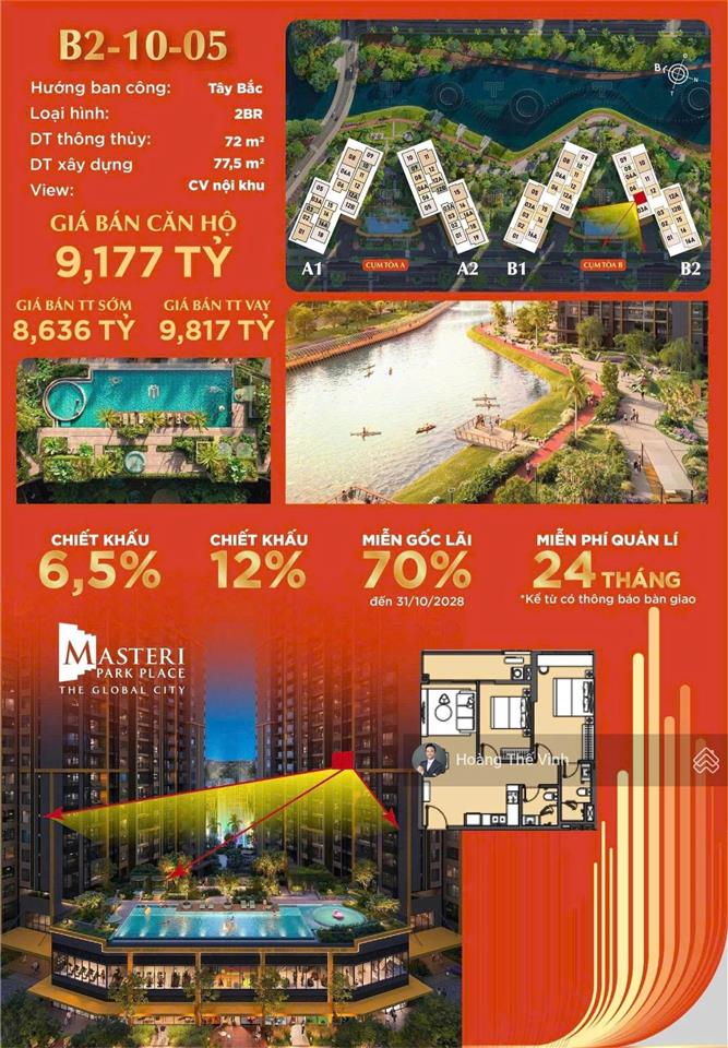 Khách mua ở hay đầu tư nên xem qua căn 3pn masteri park place view nội khu tầng 10  0932 778 ***
