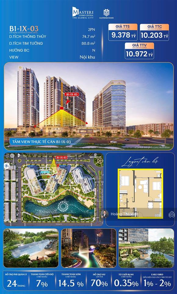 Căn 2pn giá phù hợp cho gia đình mua ở tại trung tâm global sở hữu 2 tầm view cực xịn  0932 778 ***