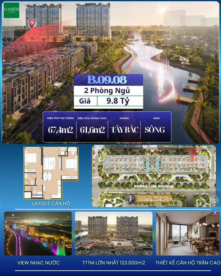 Chính chủ bán căn 2 phòng lumière midtown view nhạc nước giá gốc  0932 778 ***
