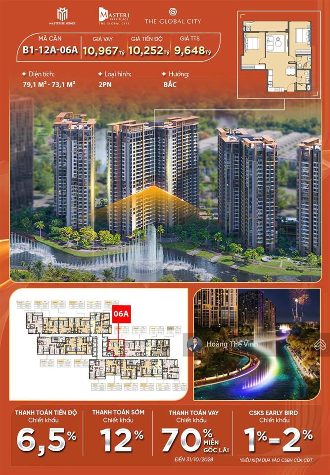 Sống chuẩn resort giữa đại đô thị global trung tâm sài gòn, căn 2pn 79,1m2 giá f1 cđt  0932 778 ***