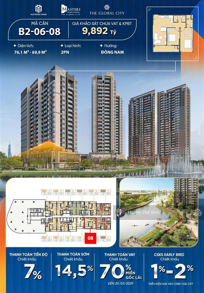 2 phòng ngủ "lộc phát" 76.1m2 view nhạc nước chiết khấu 14,5% cho 5 kh đầu tư  0932 778 ***
