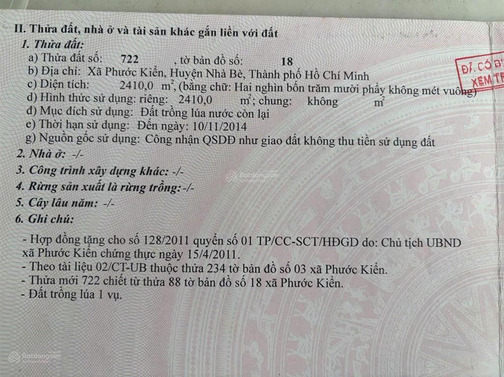 Cần bán đất ruộng xã phước kiểng, nhà bè