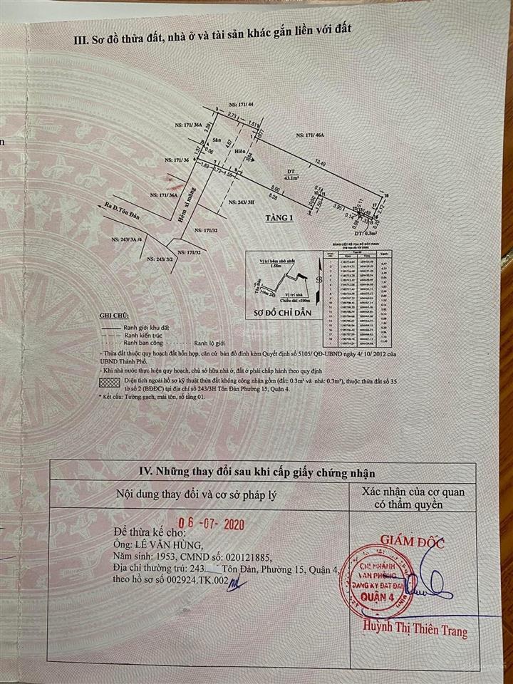 62.6m2 đường hẻm 243 tôn đản quận 4, giá 4,5 tỷ