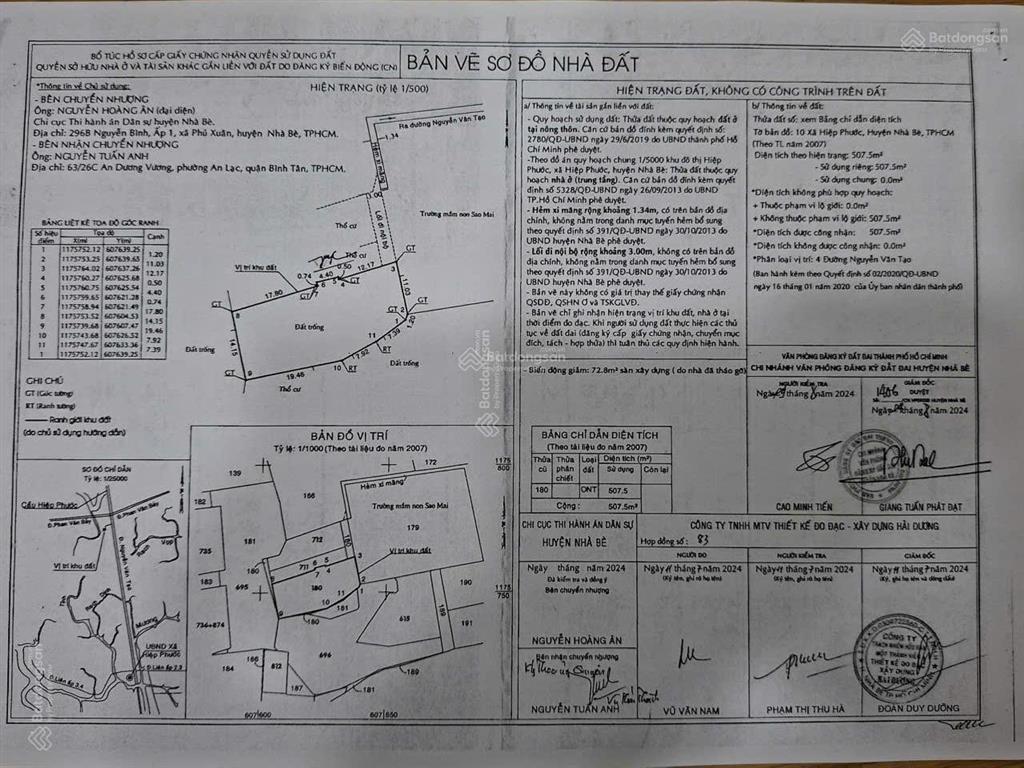 507m2 thổ cư toàn bộ, đất nhà bè, giá 7,5 tỷ