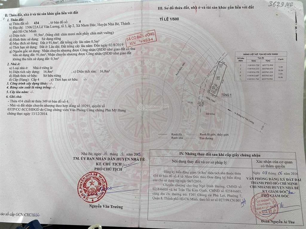 Bán nhanh lô đất hẻm xe hơi 1560 lê văn lương, dt 5x18m giá bán 4 tỷ  0941 300 ***