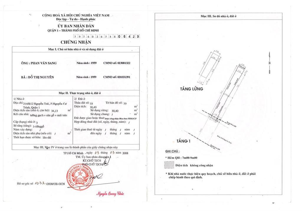 6,5 tỷ nhà cấp 4 quận 1, hẻm 214b nguyễn trãi, 30.4m², sổ hồng riêng, chỉ 6,5 tỷ