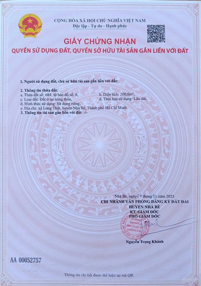Bán đất vườn biệt thự & kinh doanh  hẻm 126 long thới, nhà bè