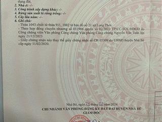 Đất 124m2 full thổ cư, KDC Bà Chồi Đường Nguyễn Văn Tạo, Giá 37tr/m2