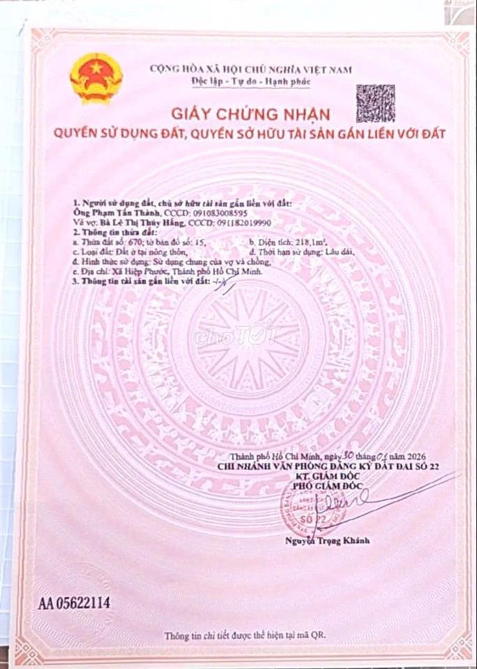 218m2 (9,5x22) Thổ Cư , KDC 274, Nhà Bè, Giá  6,5 tỷ