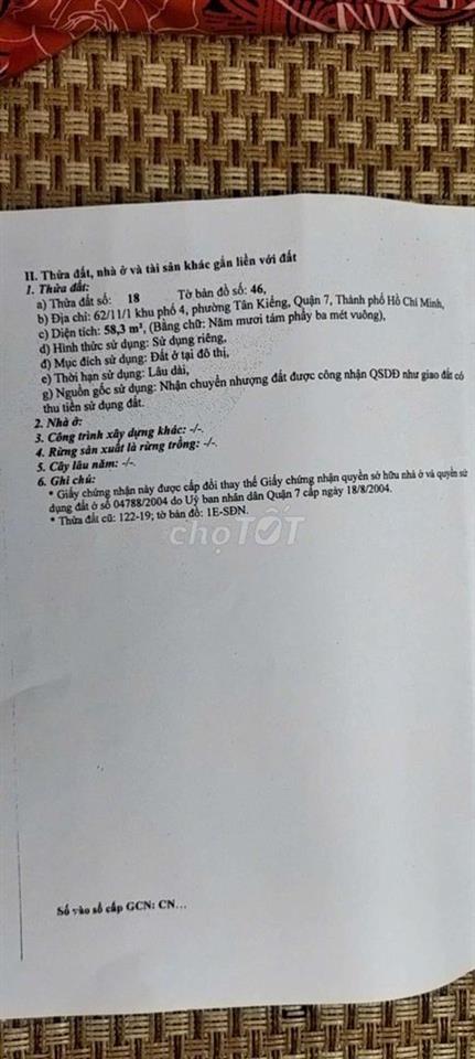 BÁN ĐẤT HẺM 62 LÂM VĂN BỀN- HƯỚNG TÂY