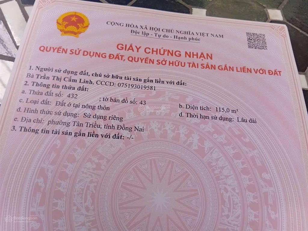 Bán sỉ và lẻ 50 lô đất sổ riêng thổ cư phường tân triều tp đồng nai . giá chỉ 890tr