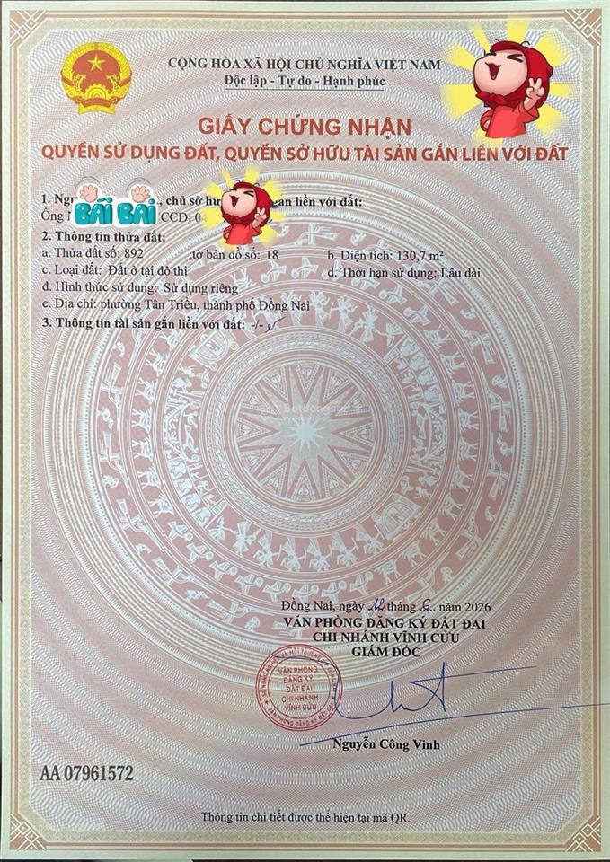 Bán đất sổ riêng thổ cư khu dân cư miền đông  phường tân triều  đồng nai