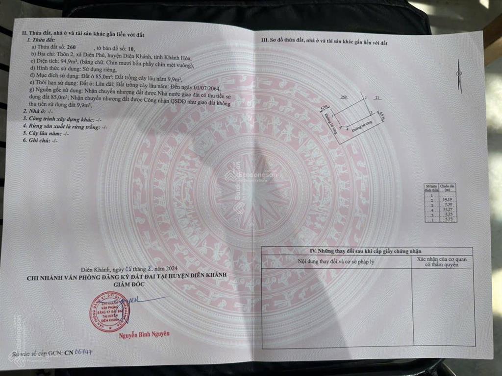 Cần bán lô góc 2 mặt tiền tại diên phú gần chùa thiên phước. dt 94,9m2 ngang 5,7m (85m2 thổ)