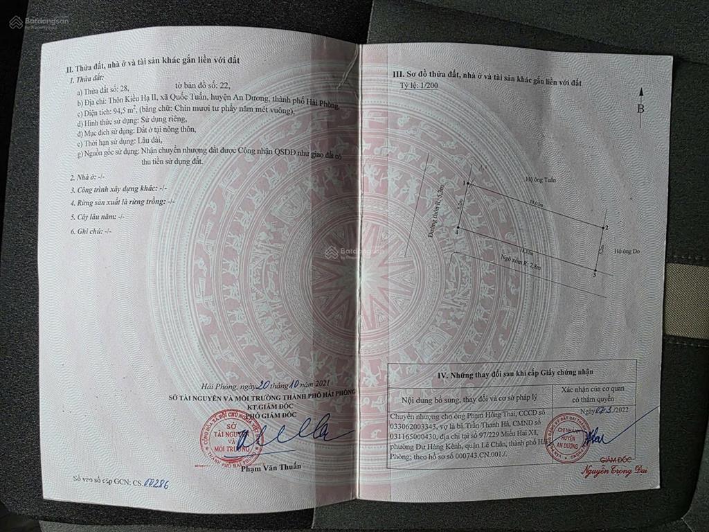Bán lô góc 94,5m2 mặt đường kiều hạ, quốc tuấn, an dương  giá 2,4 tỷ