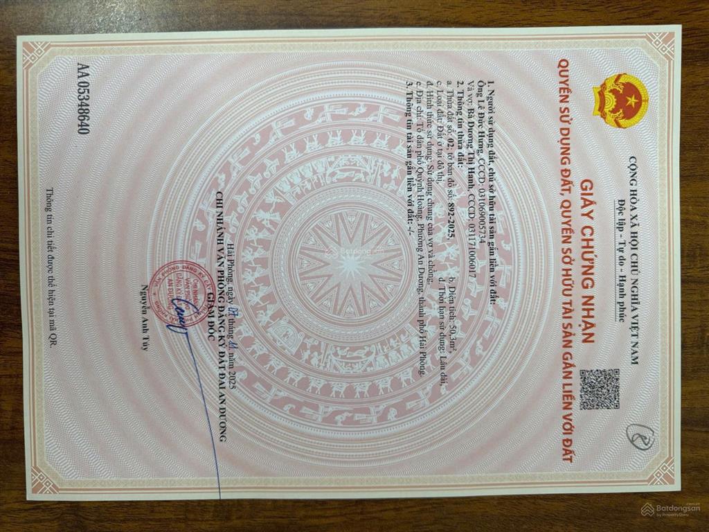 Chủ cắt lỗ bán 2 lô đất tại đường quỳnh hoàng, phường nam sơn, quận an dương