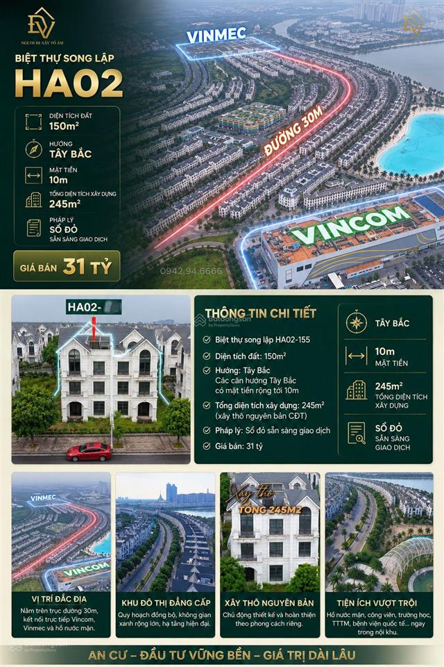 Biệt thự song lập ha02 ocp1 giá tốt nhất khu. chỉ 31 tỷ.  0941 851 ***