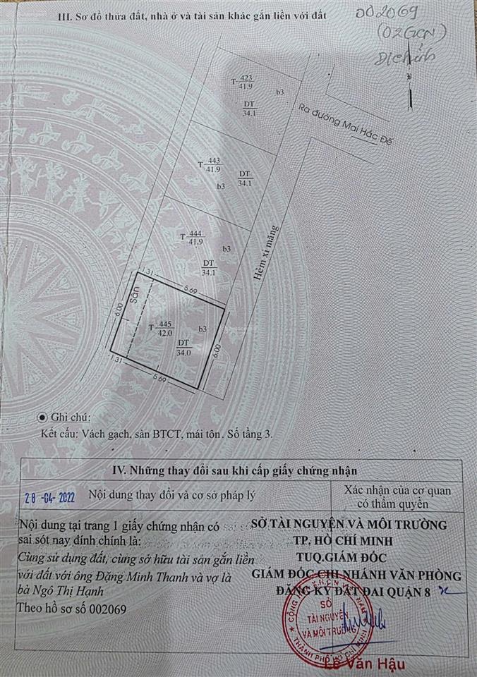 Bán nhà sổ hồng riêng 1 trệt 2 lầu số 23/55/1 phố mai hắc đế, quận 8, dt 42m2