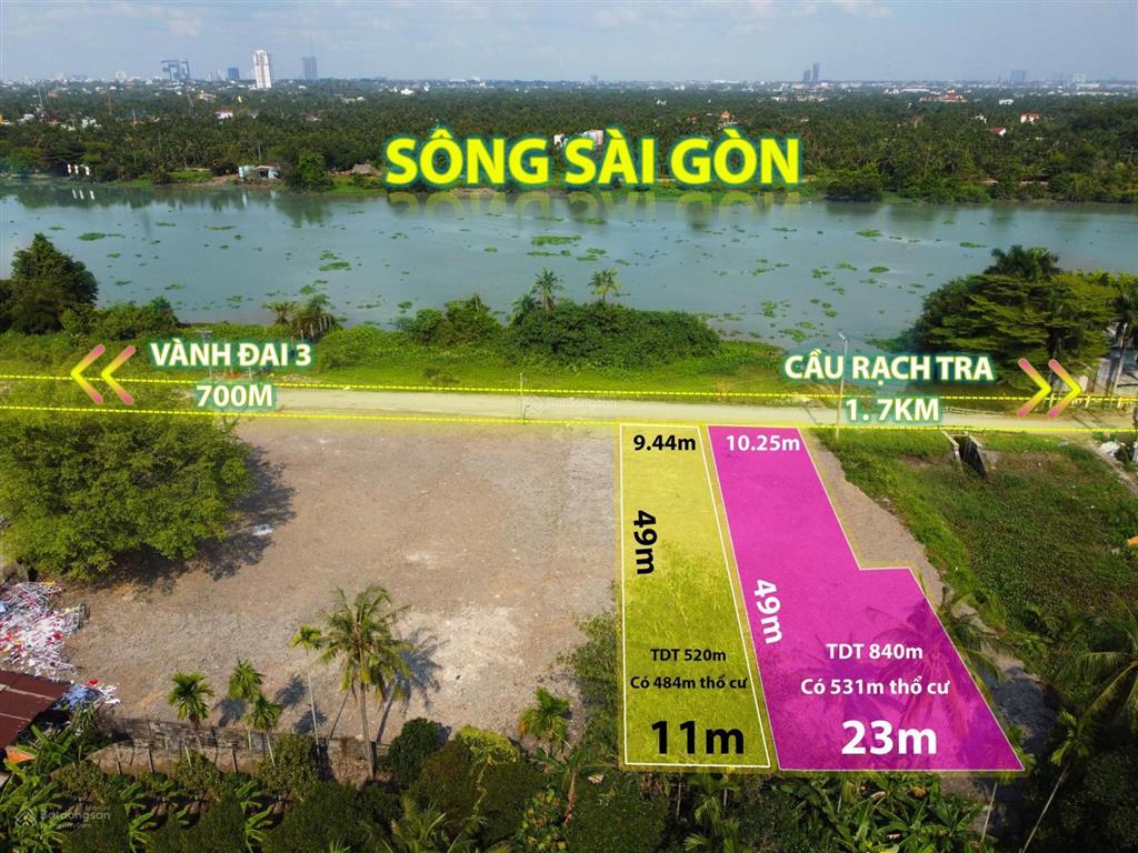 Bán đất 520m2 mt sông sài gòn vị trí đắc địa, gần cầu rạch tra & gần đường vành đai 3