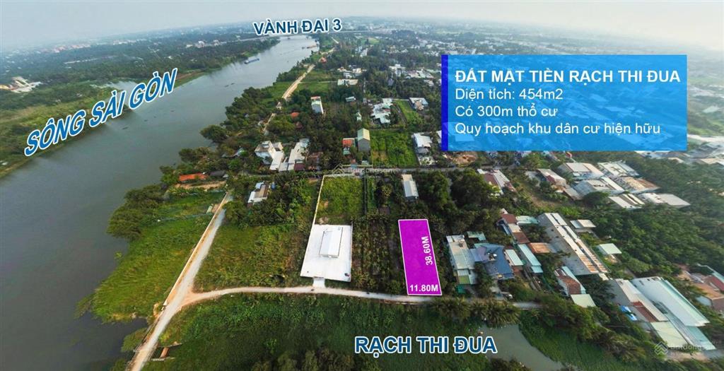 Lô đất 454m có 300m thổ cư mặt tiền rạch thi đua 1 sẹc hà duy phiên cách sông sài gòn 150m