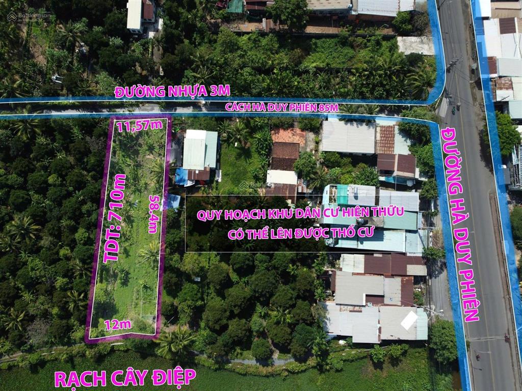 Bán lô đất 2 mặt tiền rạch cây điệp 1 sẹc ngắn hà duy phiên, 5,5 tỷ, 710m2 lên được thổ cư