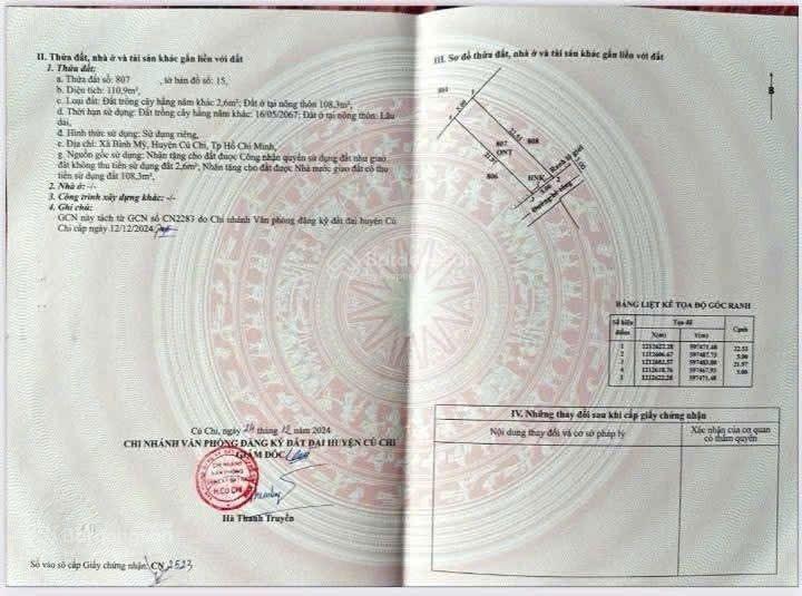 Bán đất thổ cư 110m2 xây dựng hoàn công ngay 1sẹc đường hà duy phiên bình mỹ